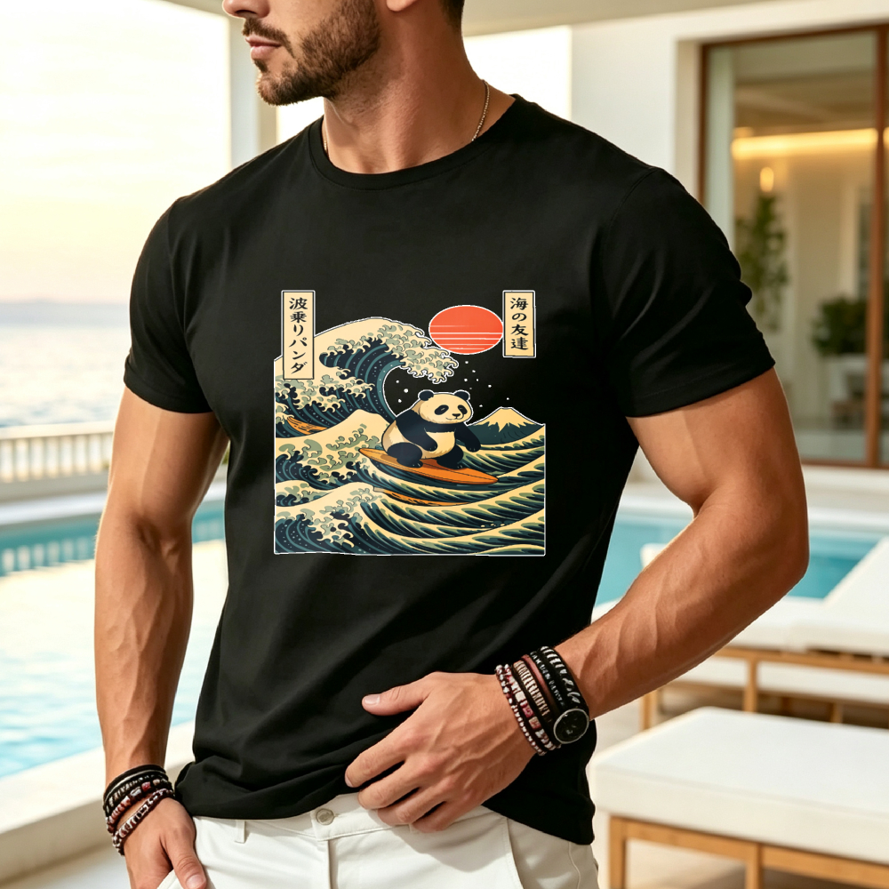 Japanese Lifestyle Culture - Men's Retro Surfing Panda & Japanese