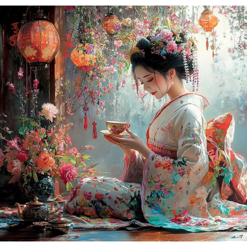Japanese Lifestyle Gifts - Japanese Style Woman Oil Painting By