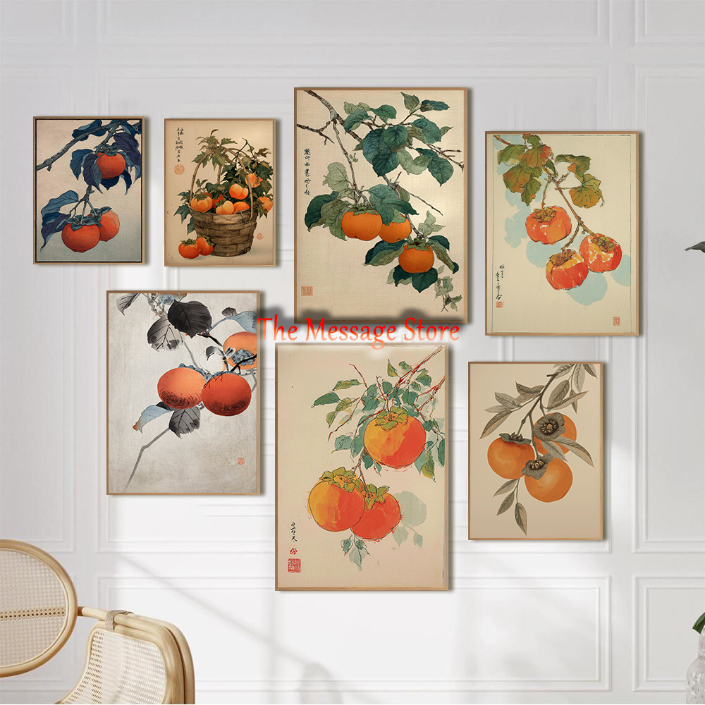 Japanese Traditional Lifestyle - Persimmons Basket Persimmons Branch Traditional Japanese
