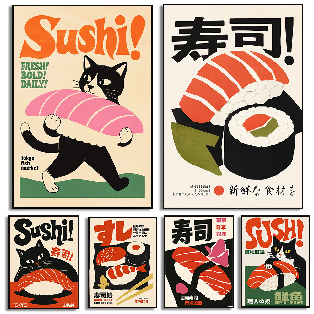 Retro Sushi Posters Modern Jap - Japanese Food Lifestyle incelemesi ve fiyatı