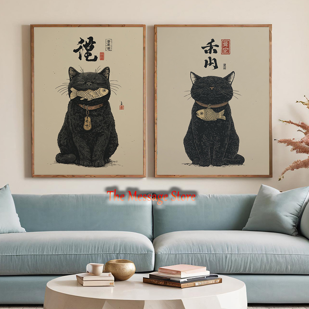 Black Lucky Cat Ukiyo-e Japane - Japanese Traditional Lifestyle incelemesi ve fiyatı