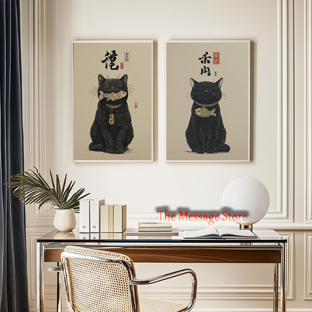 Black Lucky Cat Ukiyo-e Japane - Japanese Traditional Lifestyle incelemesi ve fiyatı