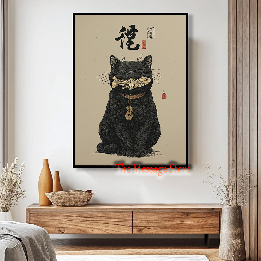 Black Lucky Cat Ukiyo-e Japane - Japanese Traditional Lifestyle incelemesi ve fiyatı