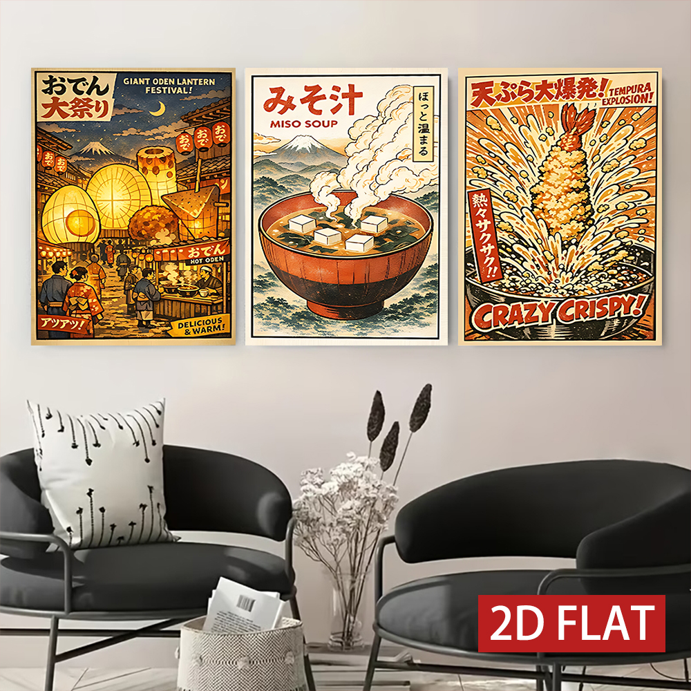 3 Counts Wooden Framed Canvas  - Japanese Food Lifestyle incelemesi ve fiyatı