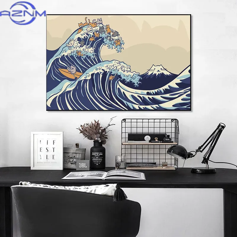 AZNM Canvas Painting Big Wavy  - Japanese Traditional Lifestyle incelemesi ve fiyatı