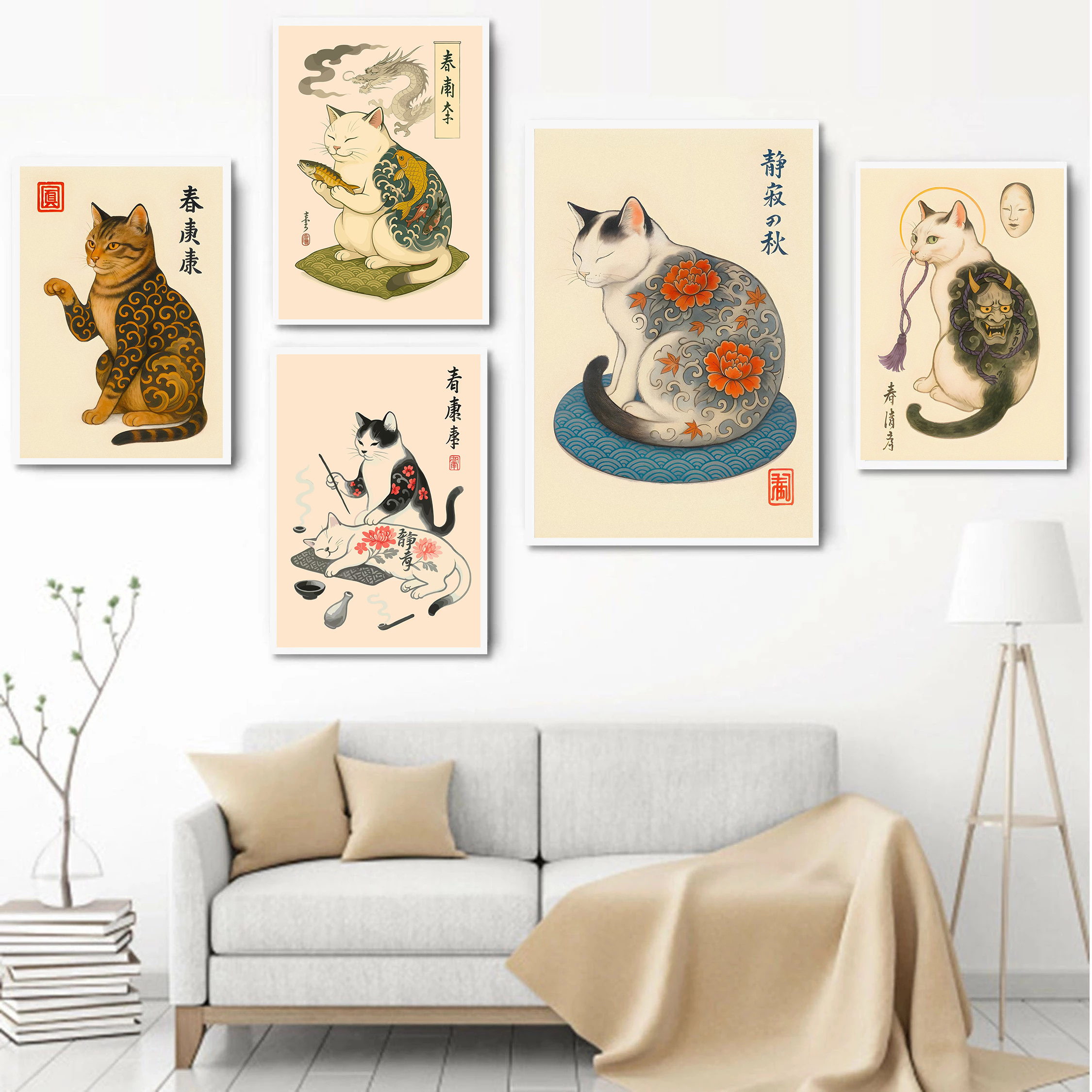Japanese Cat with Oni Mask Tat - Japanese Minimalism Lifestyle incelemesi ve fiyatı